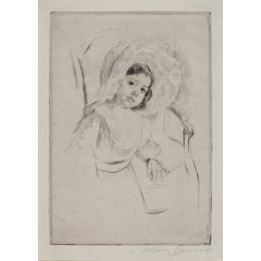 Mary Cassatt, Margot in a Floppy Bonnet Leaning Against a ...