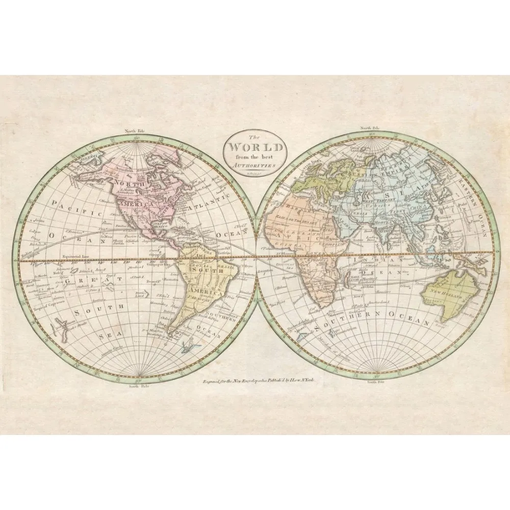 Antique Two Hemisphere Wolrd Map Poster