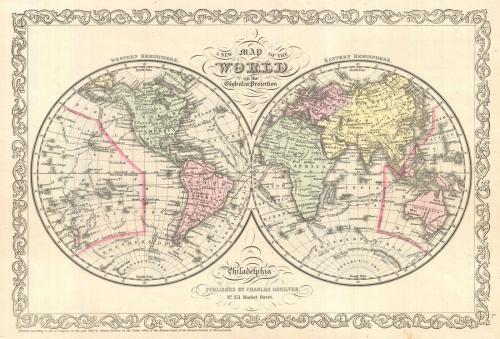 1856 World Map Poster