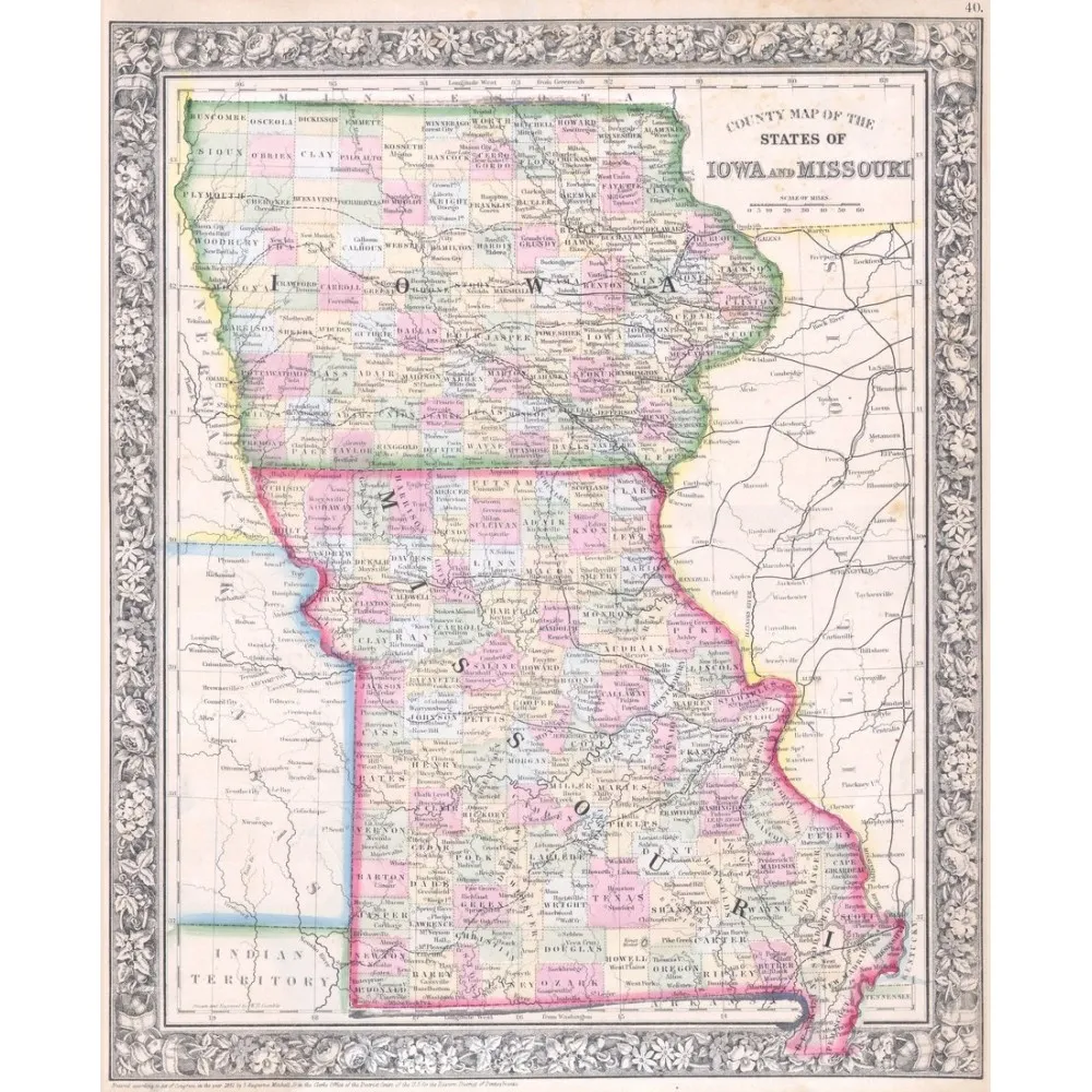 Iowa and Missouri Map Poster